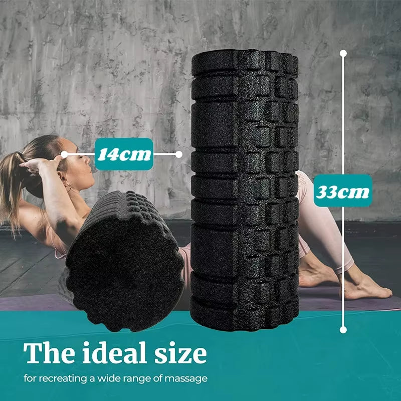 Solid Color Foam Roller with Grooves Massage Point Yoga Roller Pilates Massage Roller Fitness Gym Exercise Relaxing Muscle 33Cm